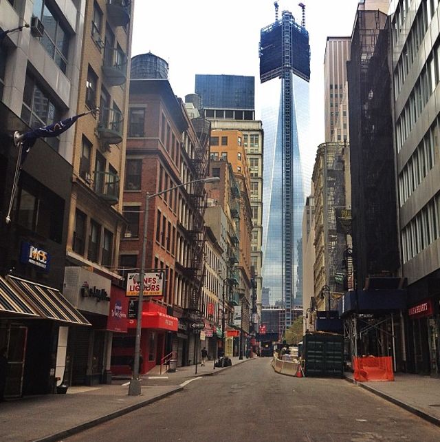 An empty Lower Manhattan.